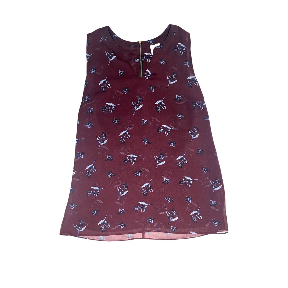 Cabi Women's Zipper Back Top Burgundy Sleeveless Sheer Chiffon Blouse S